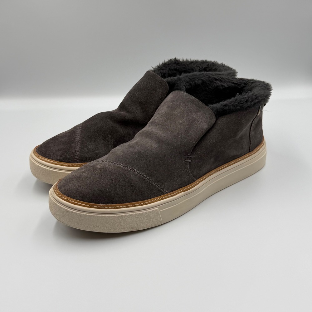 TOMS Jutti Suede Faux Fur Lined Slip On High Top‎ Sneakers Grey Womens 8.5